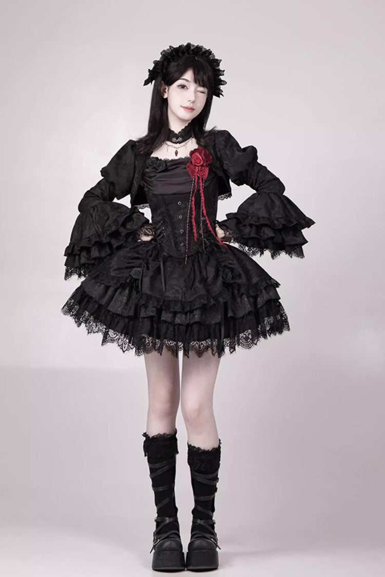 Black Multi-Layer Jacquard Ruffled Witch Gothic Skirt - Letters & Poems · Twilight