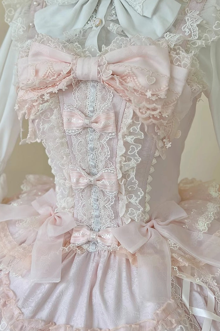 Pink Multi-Layered Ruffled Hanayome Embroidered Bow Lace Sweet JSK - Sweetheart Diary