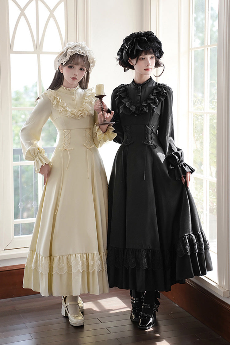 Letters Poems Day Night Stand Collar Long Sleeves Ruffle Bowknot Lace-Up Gothic Lolita Dress