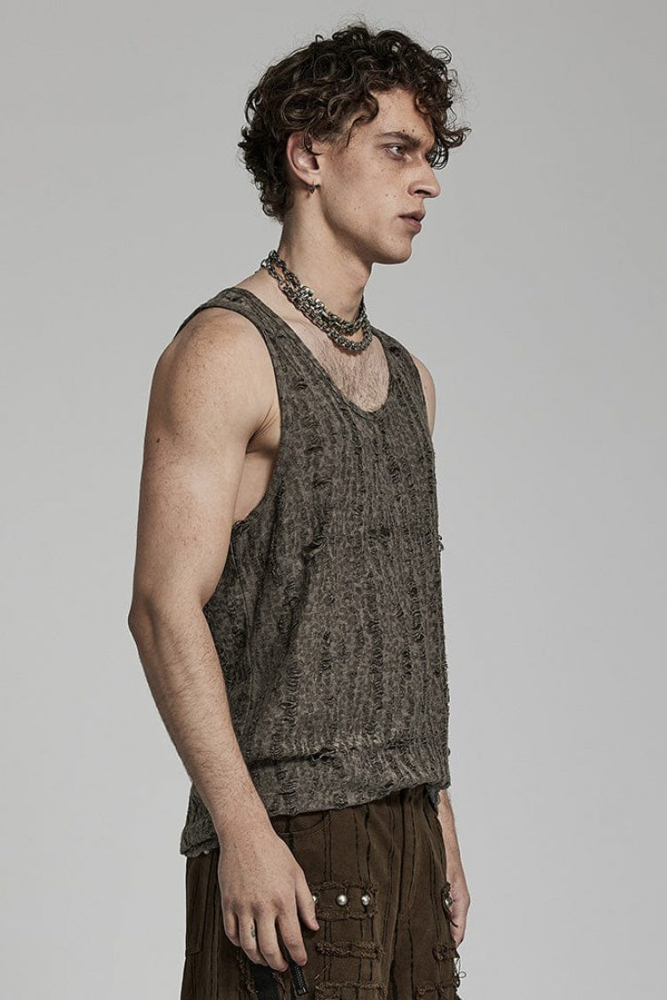 Sleeveless Printed Ripped Steampunk Vest for Men
