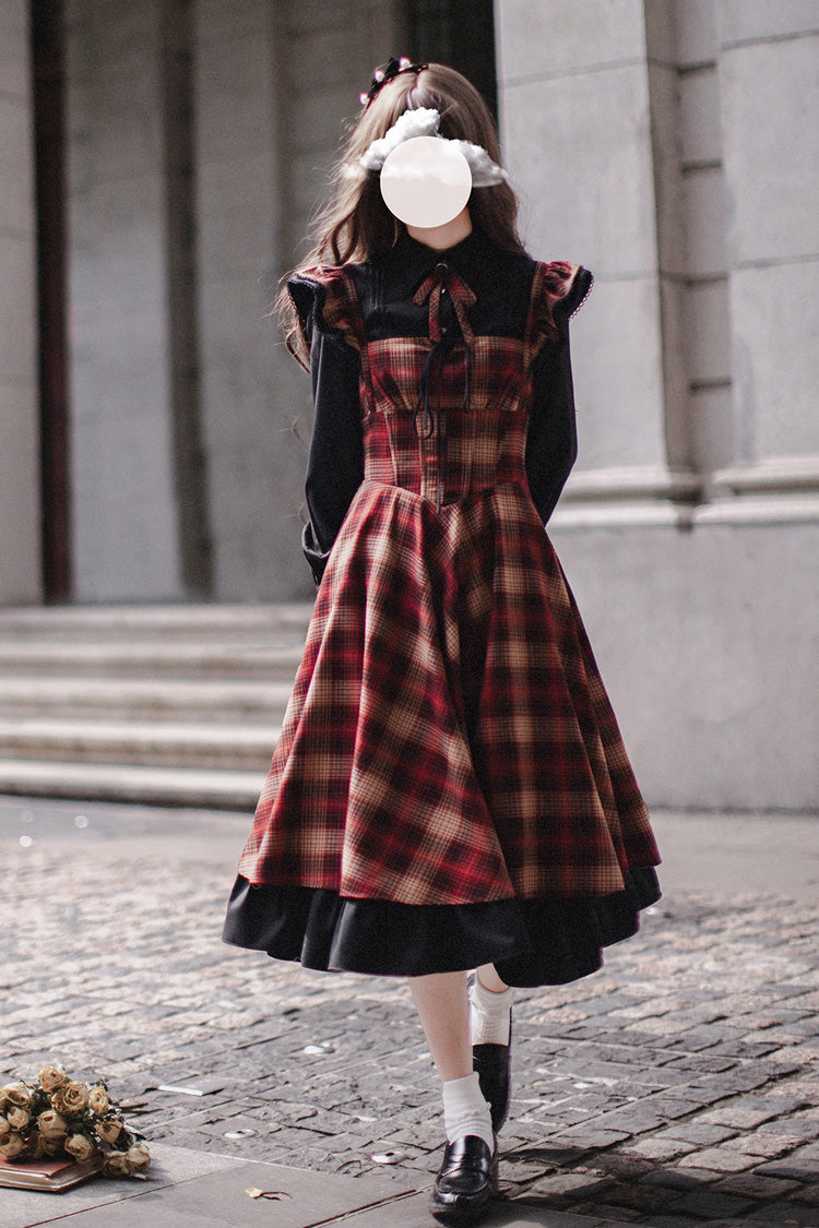 Red Madeline Print Ruffled Vintage Elegant Jumper Dress
