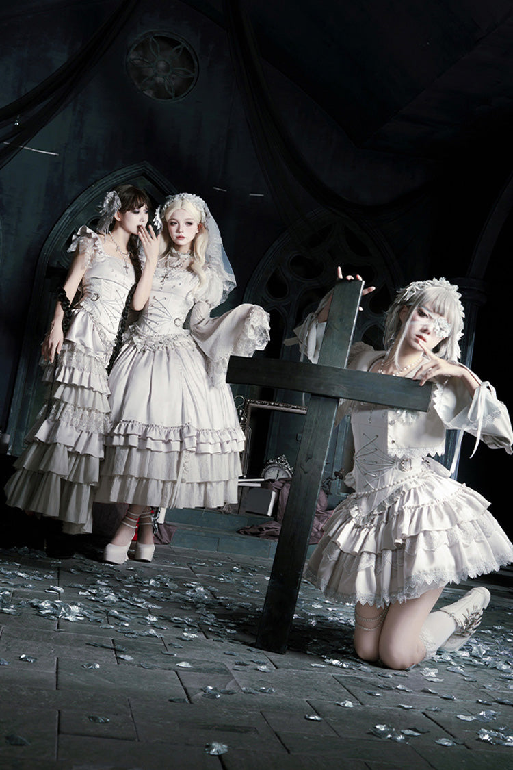 Bionic Doll Square Collar Gothic Lolita Corset Set with Fishtail Skirt, Multi-Layer Ruffles
