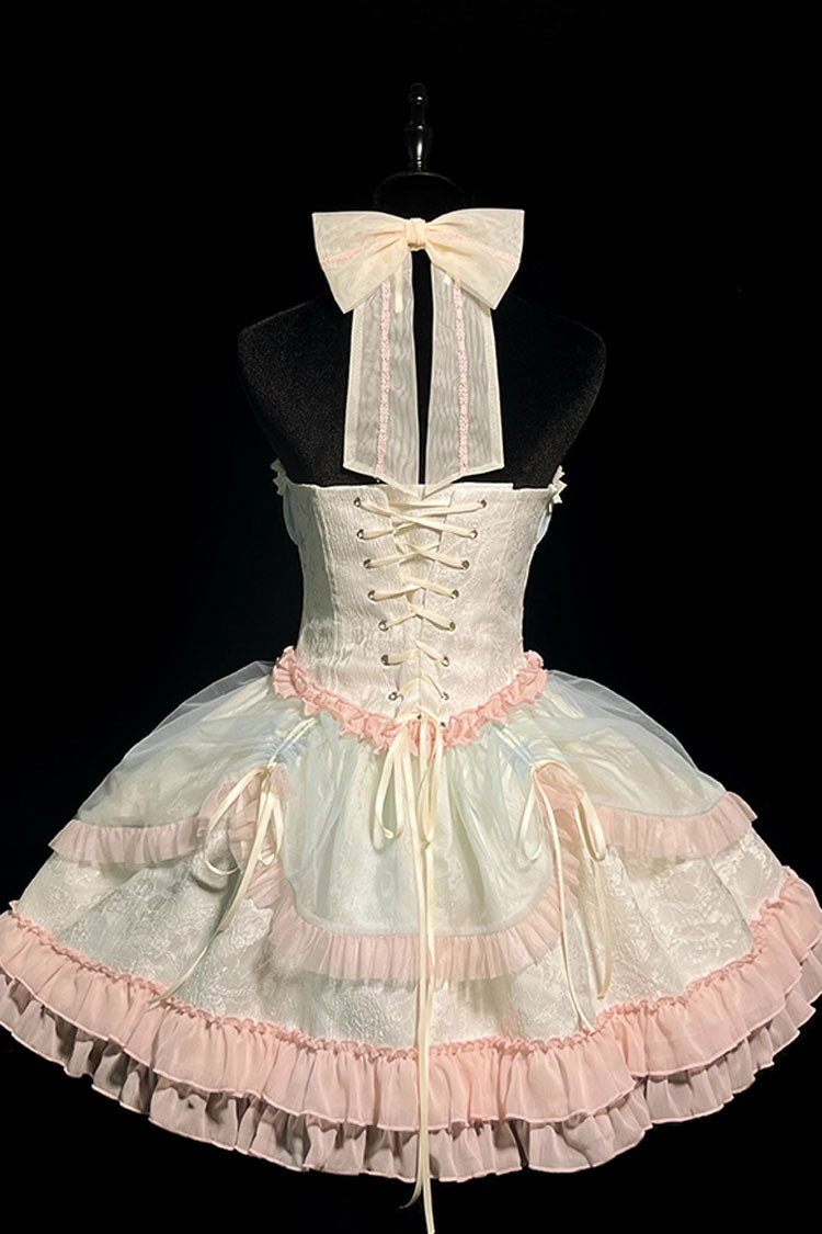 Multi-Color Mermaid Halterneck Lace-Up Sweet Lolita Dress - Ruffled Bowknot