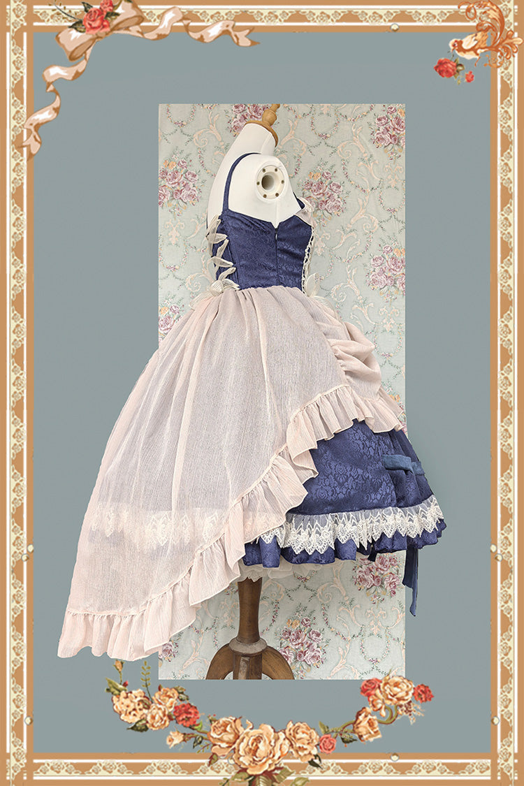 Sleeveless Printed Ruffled Bow Lace-Up Gothic Elegant Jsk Dress - Two Colors