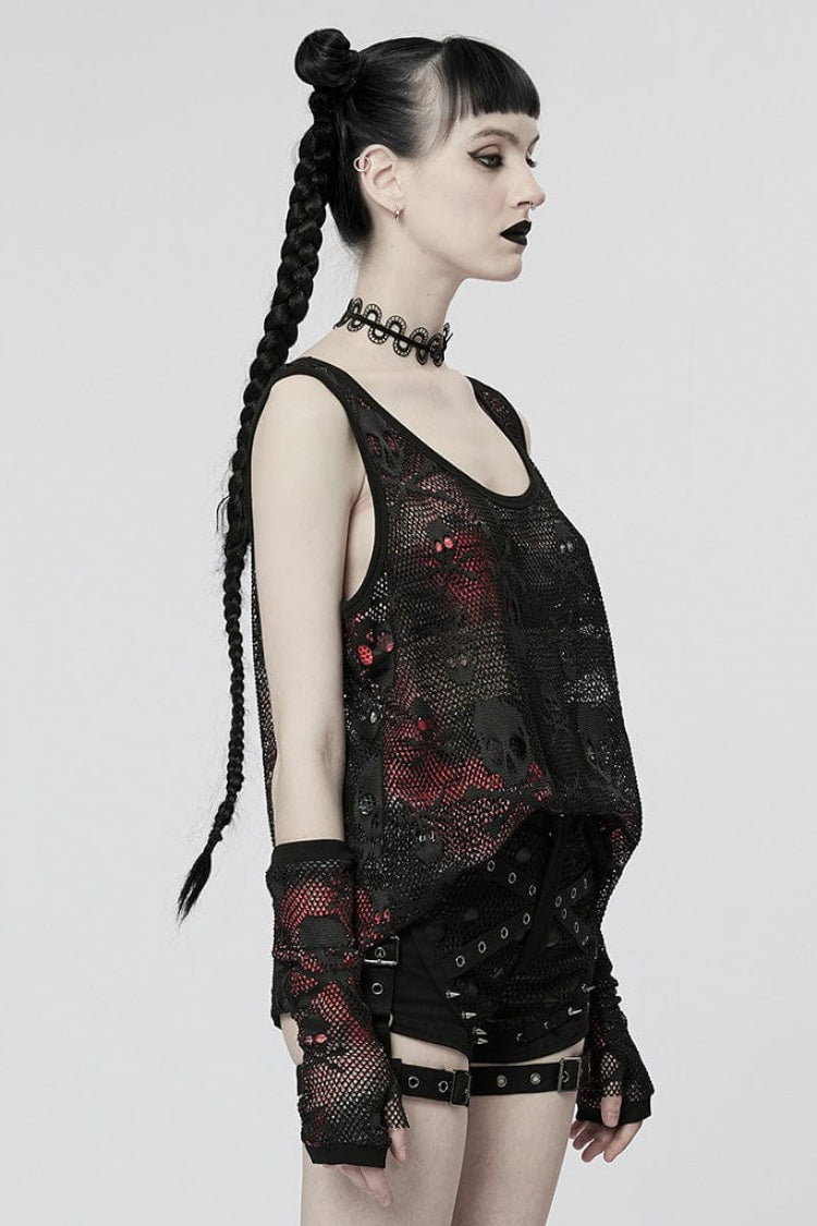 Skull Print Stitching Mesh Steampunk Vest