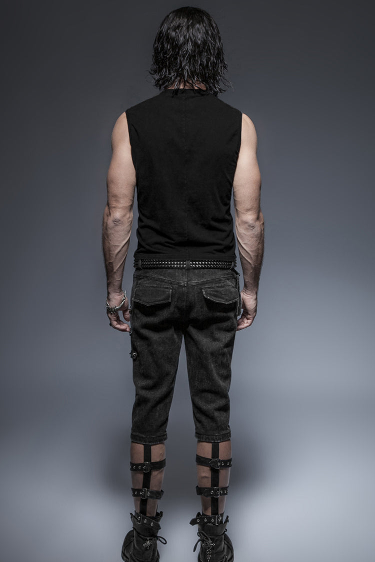 Leather Hasp Metal Ring Punk Vest with Cross Lacing