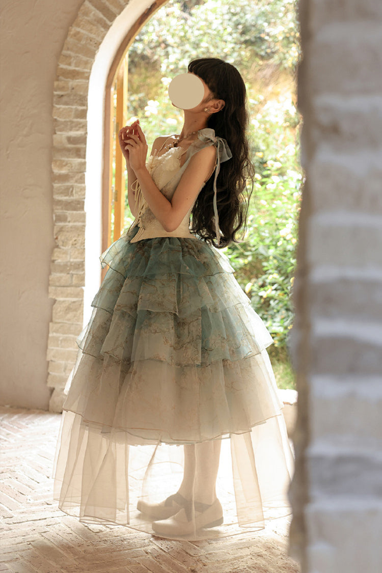 Emerald Gradient Multi-Layer Print Sweet Skirt