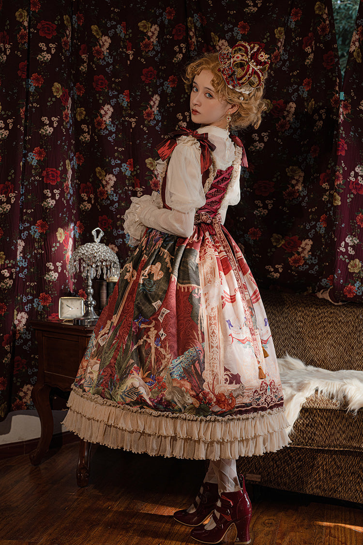 Red Kaleidoscope of Dreams Sleeveless Double-Layer Print Embroidery Bow Classic Vintage Gorgeous Jumper