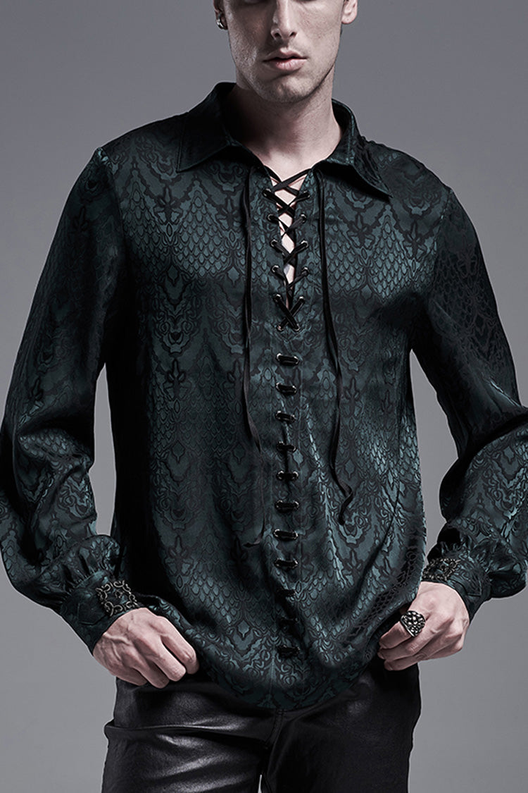 Gothic Men's Shirt with Eyelets and Metal Cuffs