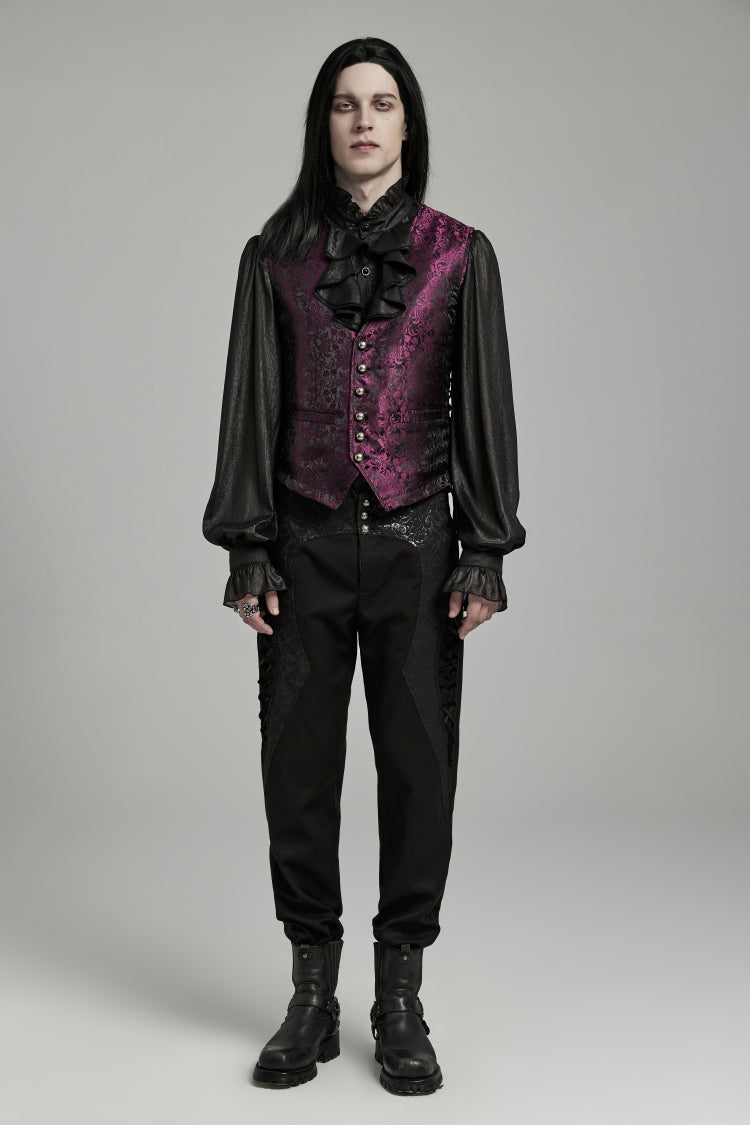 Crimson & Noir Jacquard Lace-Up Fitted Waistcoat for Men