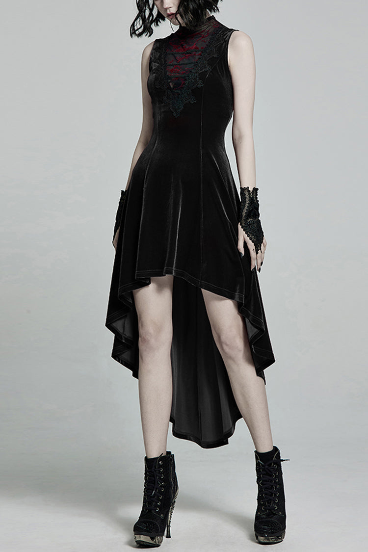 Sleeveless Lace-Up Mesh Stitching Gothic Dress