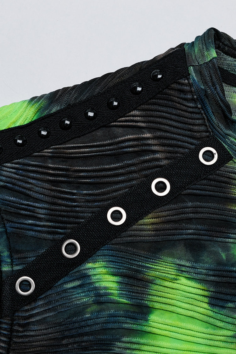 Tie-dye Stand Collar Sleeveless Punk Vest