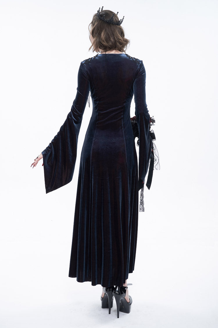 Scarlet & Black Fringe Bell-Sleeve Gothic Maxi Dress