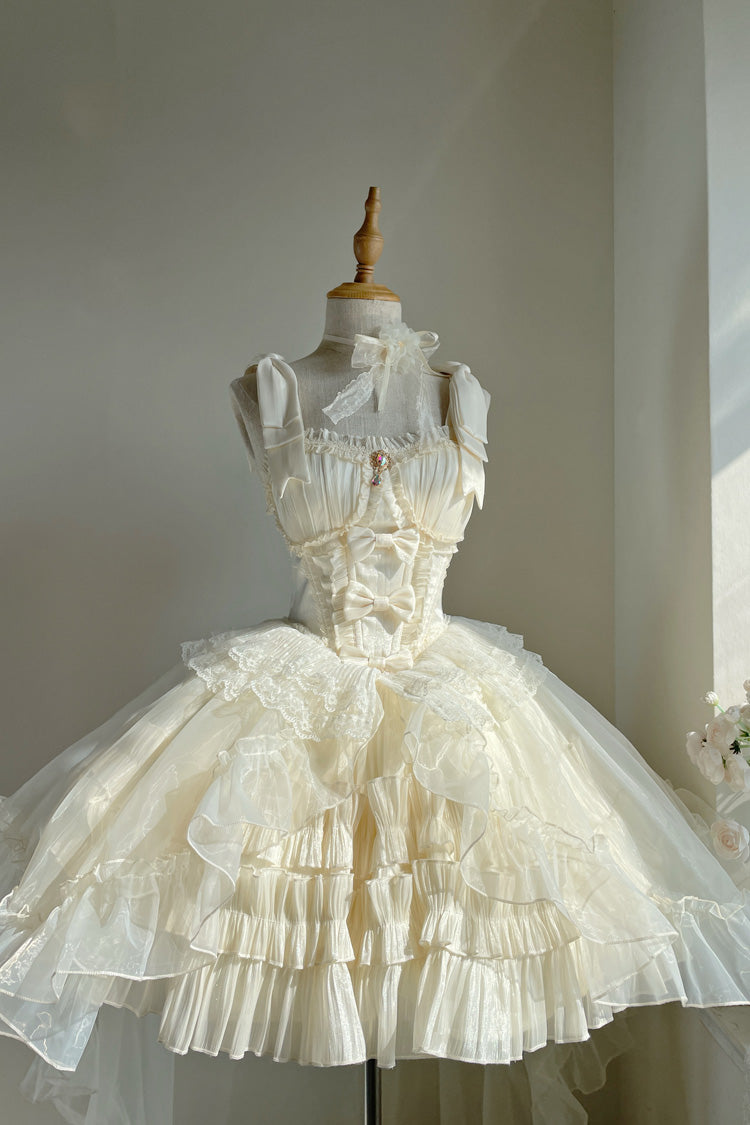 Princess Apricot Sleeveless Layered Ruffle Bow Sweet Lolita JSK Dress Set