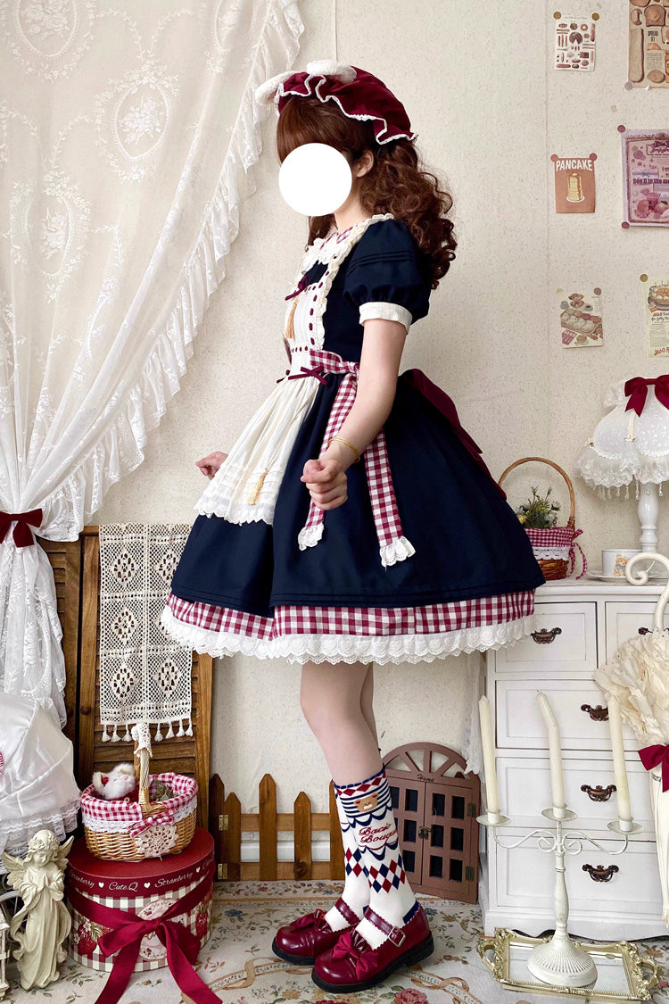 Cerulean and Ivory Doll Collar Ruffled Print Sweet Lolita Gown - Alice's Picnic Edition