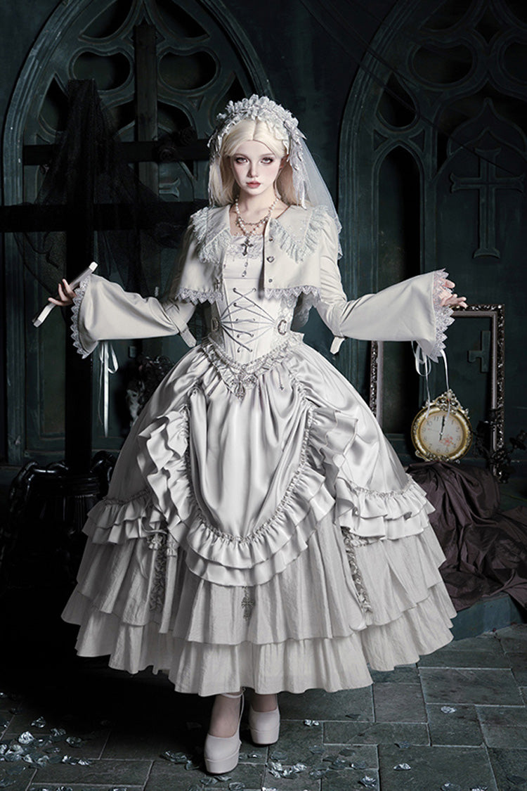 Bionic Doll Square Collar Gothic Lolita Corset Set with Multi-Layer Ruffles, Long Skirt