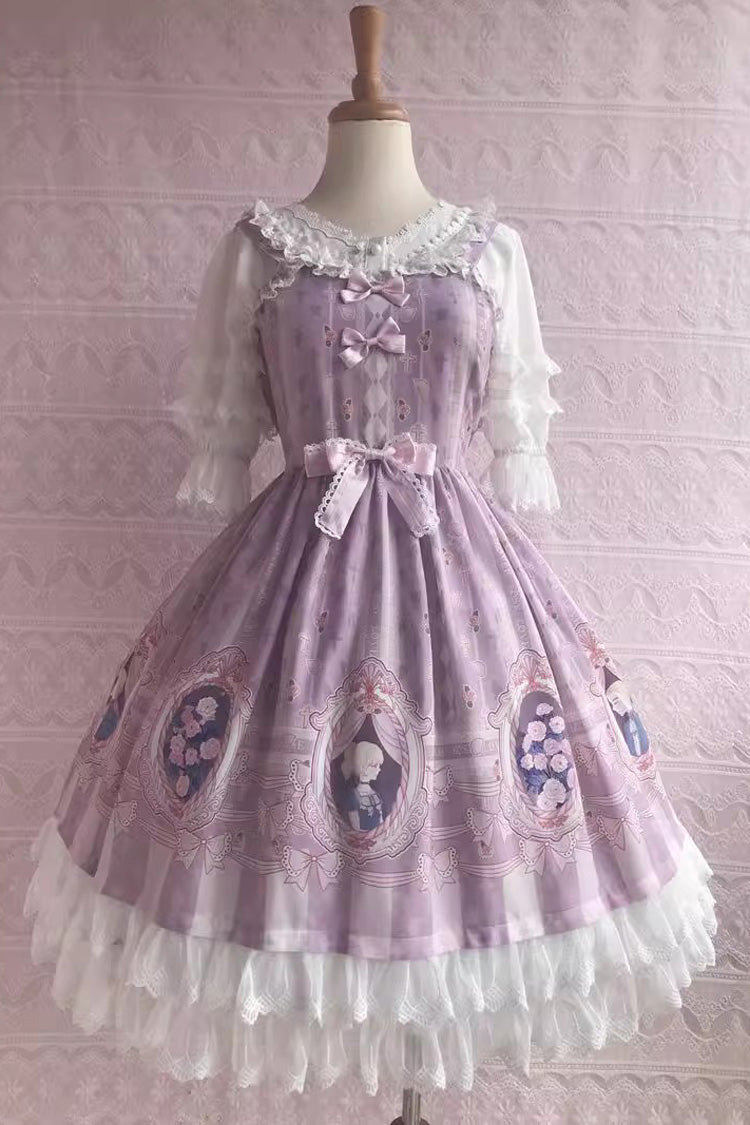 Rose Dream Print JSK Dress with Ruffle and Bow, Sweet Lolita
