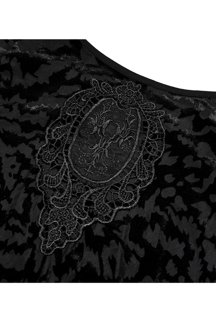 Bat Print Embroidered Adjustable Strap Plus Size Gothic Dress