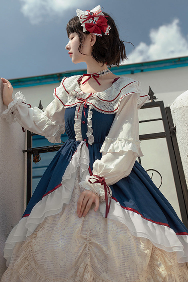 Blue and White Sweet Lolita Cardigan with Bowknot and Long Sleeves