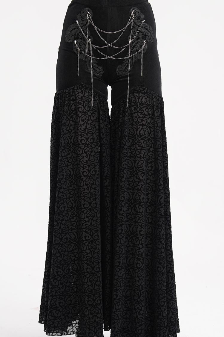 Gothic Pants with Jacquard Floral Chain and Hollow Lace