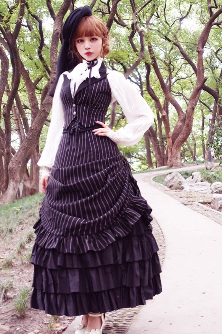 Striped College-Style Lolita Vest with V Collar