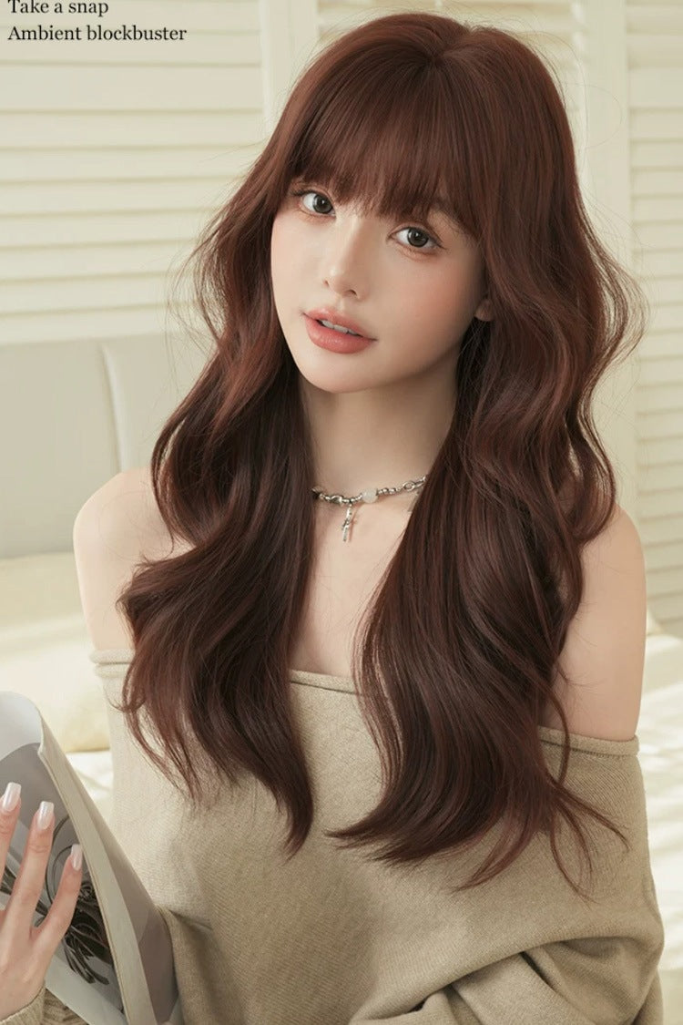 Natural Wavy Curls Dark Red Daily Lolita Long Wig