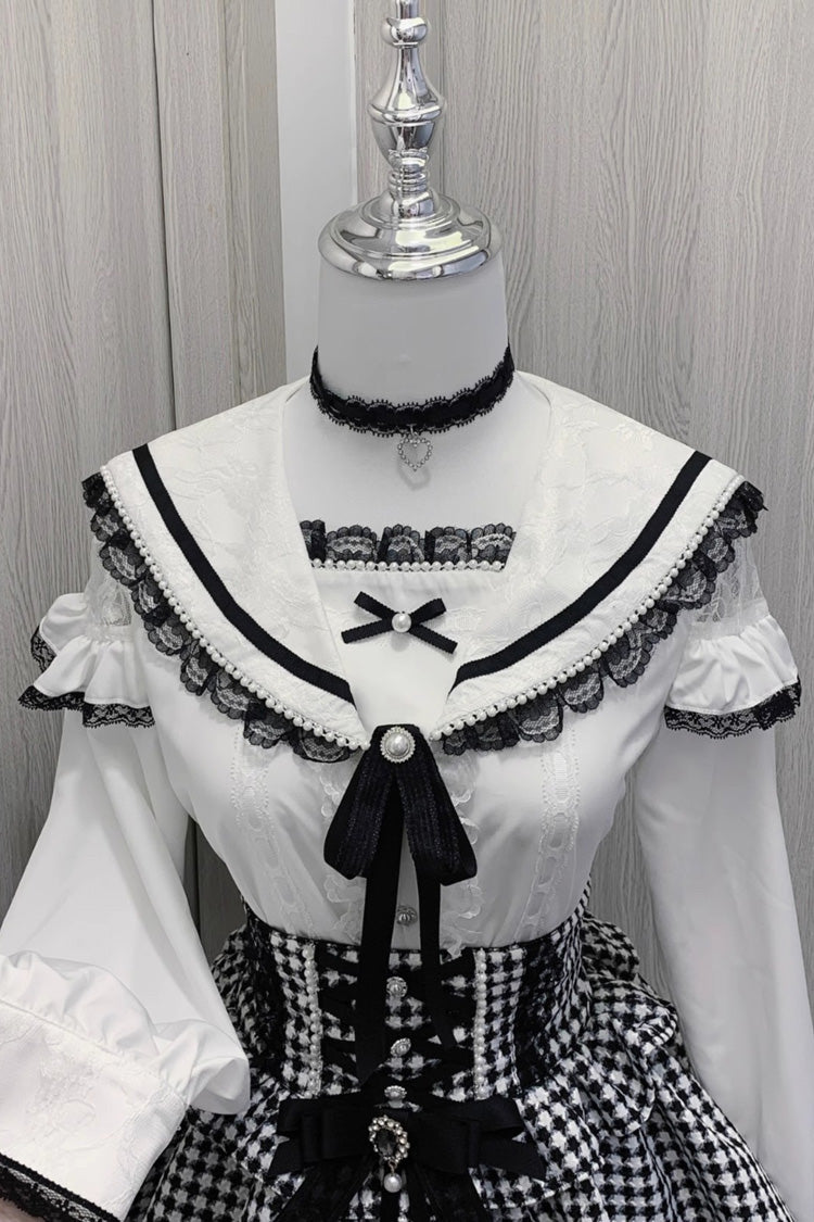 Sailor Collar Ruffle Lace Blouse for Jirai Kei - Two Colors