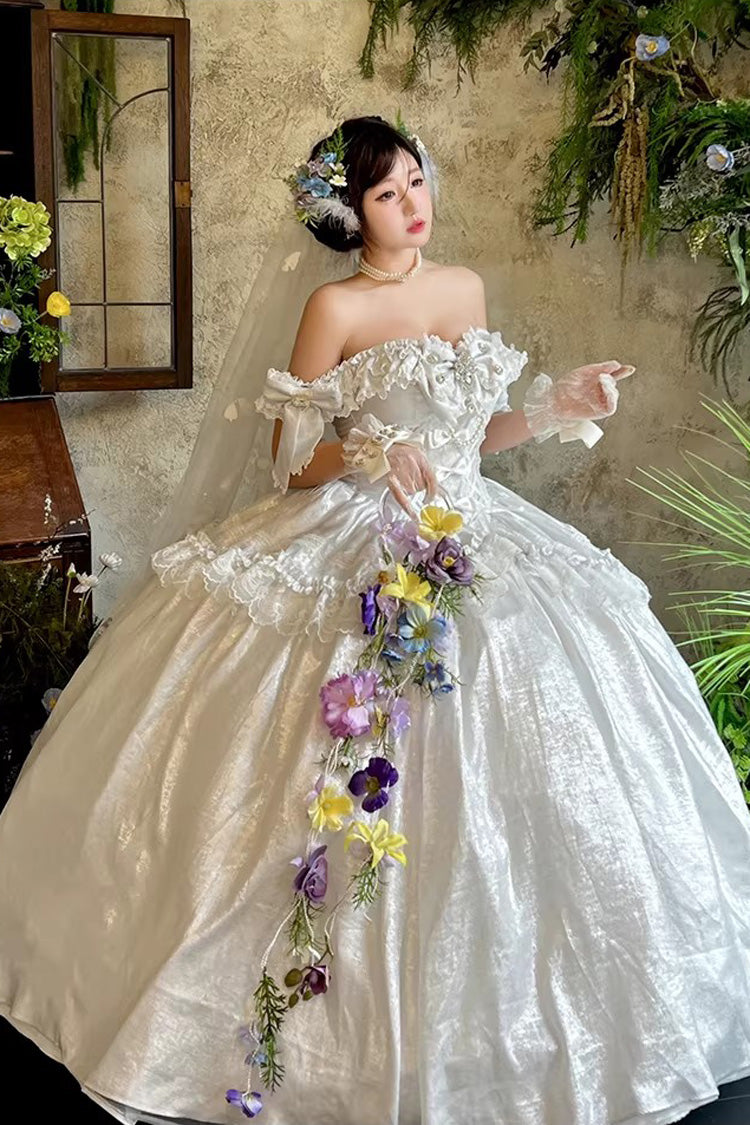 Sleeveless Ruffled Bow Strapless Elegant Lolita Gown