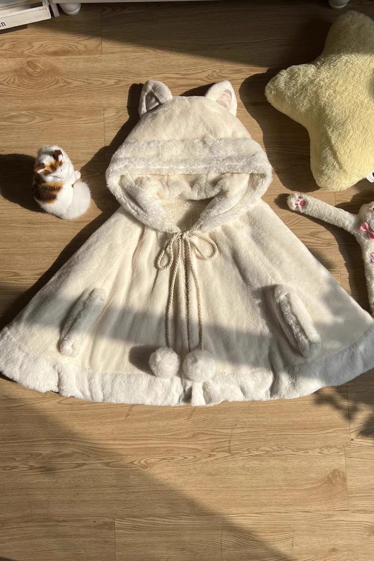 Cream Little Star Wish Cat Ears Hooded Sweet Lolita Cloak Coat