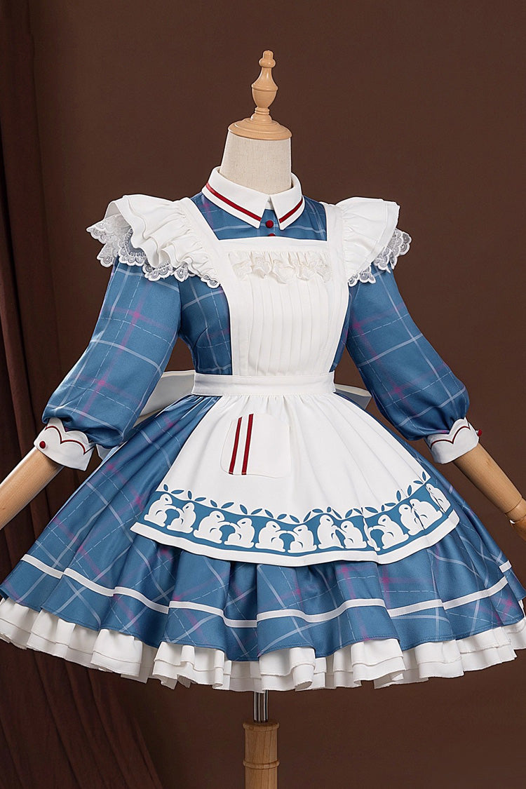 Azure Arknights Amiya Cosplay Half Sleeves Print Ruffled Bow Sweet Maid Lolita Outfit Set