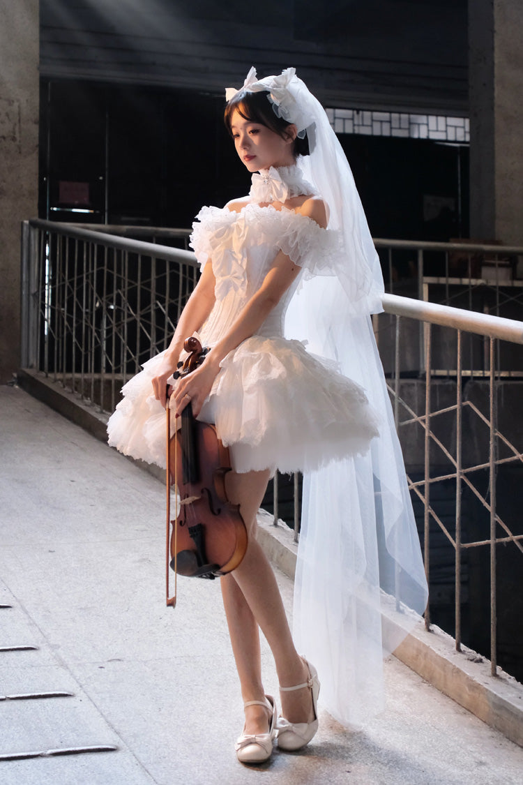 Ivory Square Collar Ruffled Classic Gothic Dress Set - Pure White Prayer · Snow Love
