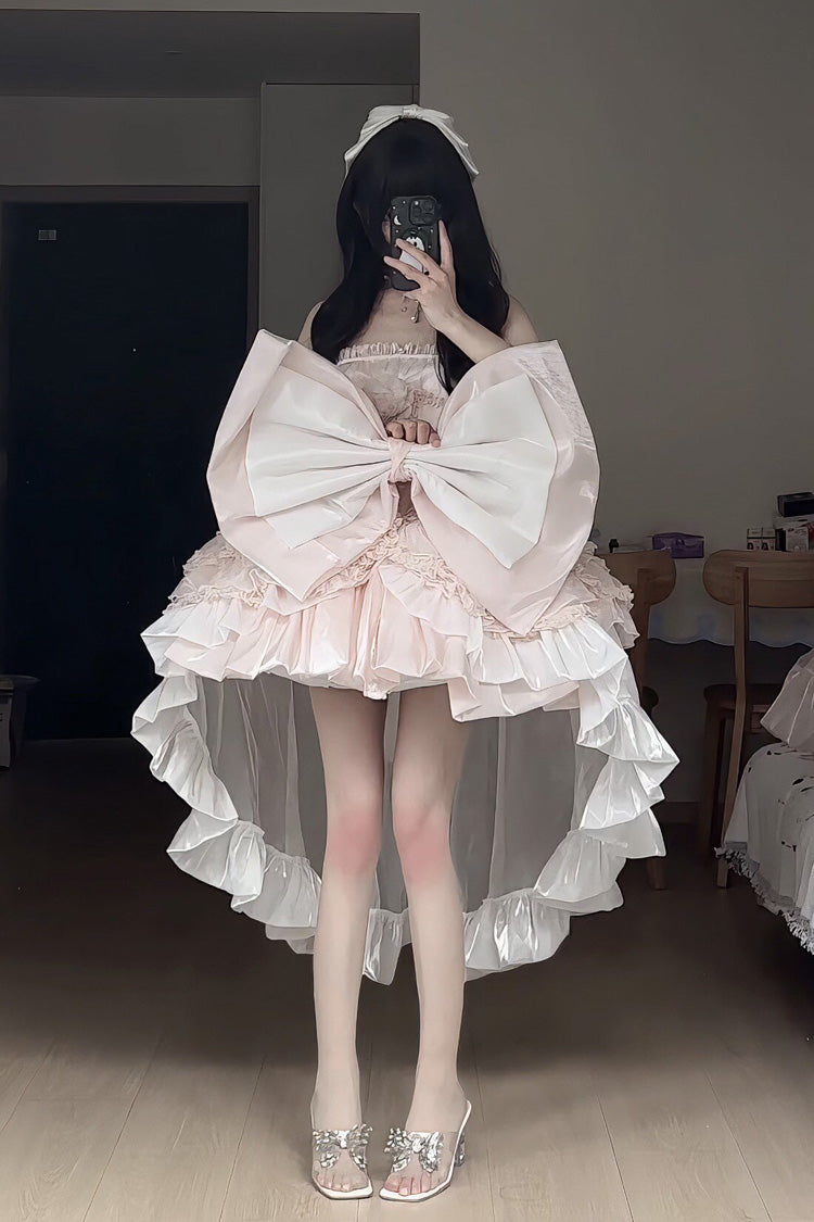 Boat-Neck Ruffled Bow Princess Dress