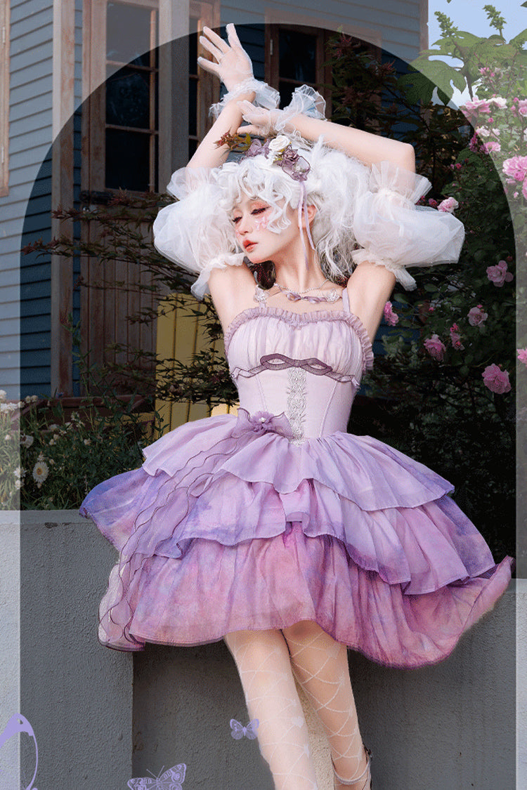 Purple Gradient Oil Painting JSK with Triple Ruffles