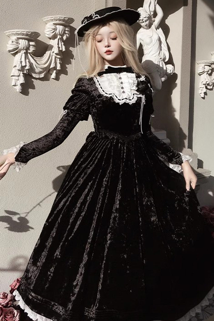 Black Long Sleeve Ruffle Bow Lace Gothic Lolita Dress