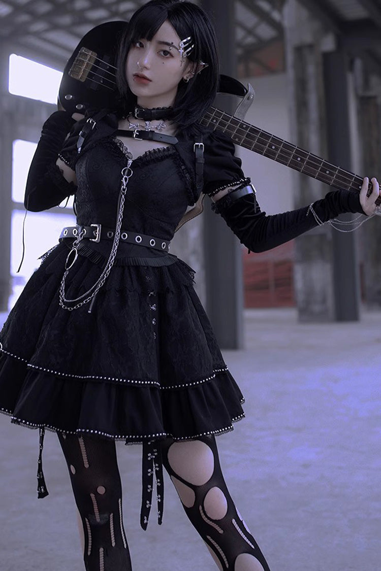 Graphite JSK Dress with Poetic Print and Lace Details