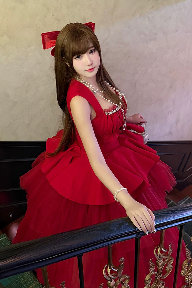 Square Collar Ballet Lolita Dress - Romantic Rose