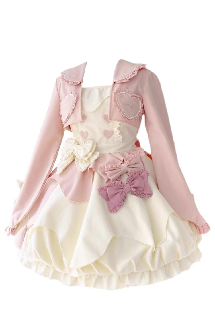 Pink White Sleeveless Ruffle Bow Sweet Lolita Jsk Dress