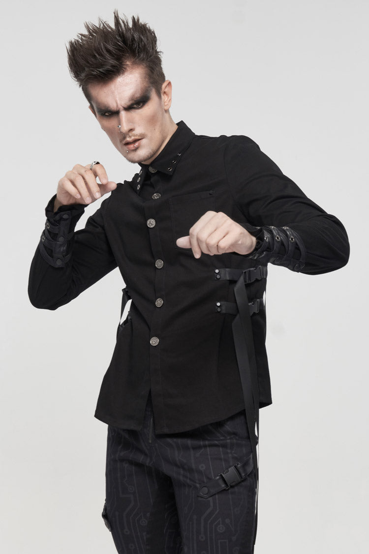 Punk Shirt with Metal Buckles and Nylon Straps for Men