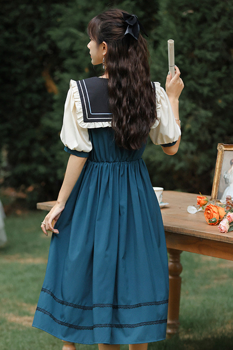 Multicolor Retro Sweet Lolita OP Dress with Doll Collar and Embroidered High Waist - Altfashion Shop