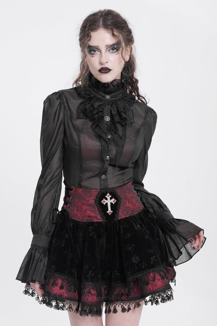 Noir & Scarlet Tassel Print Gothic Mini Skirt