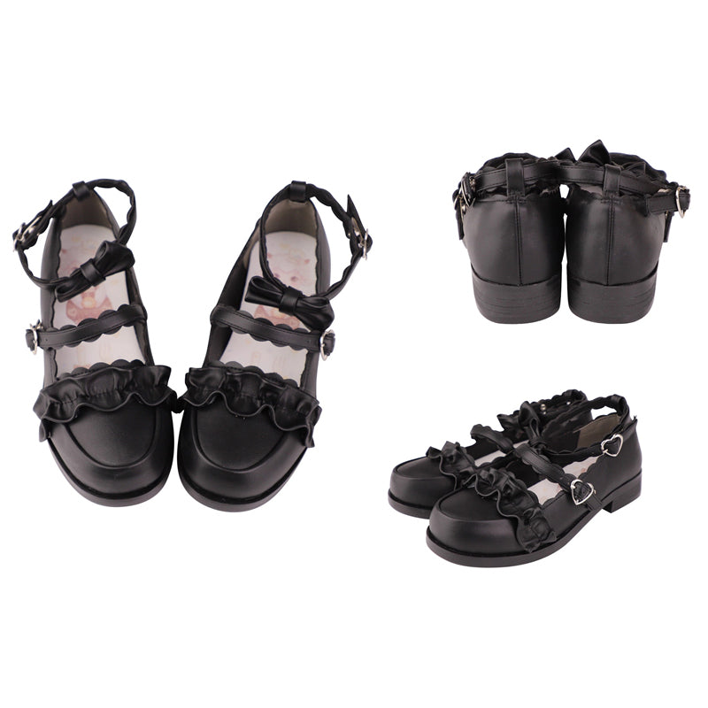 Ruffled Bowknot Mary Janes - Kawaii Lolita Shoes