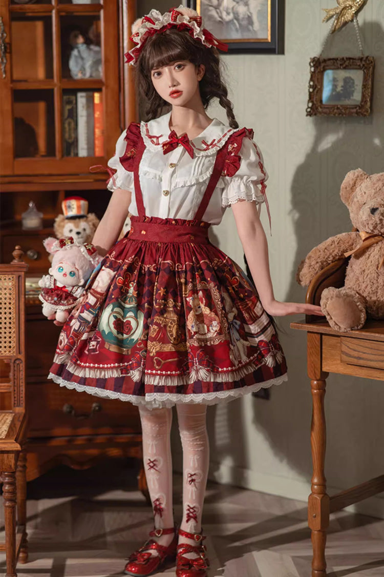 Red Print Ruffle Bow Sweet Lolita Skirt