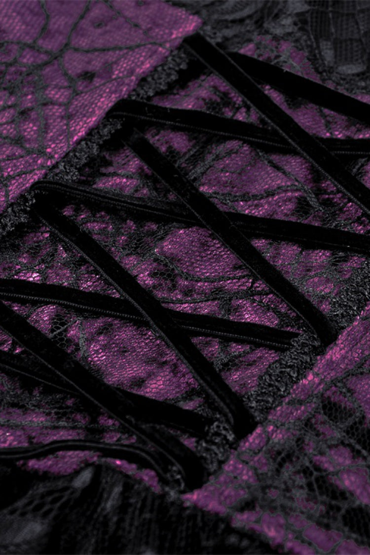 Black/Purple Multi-Layer Lace Lace-Up Gothic Dress