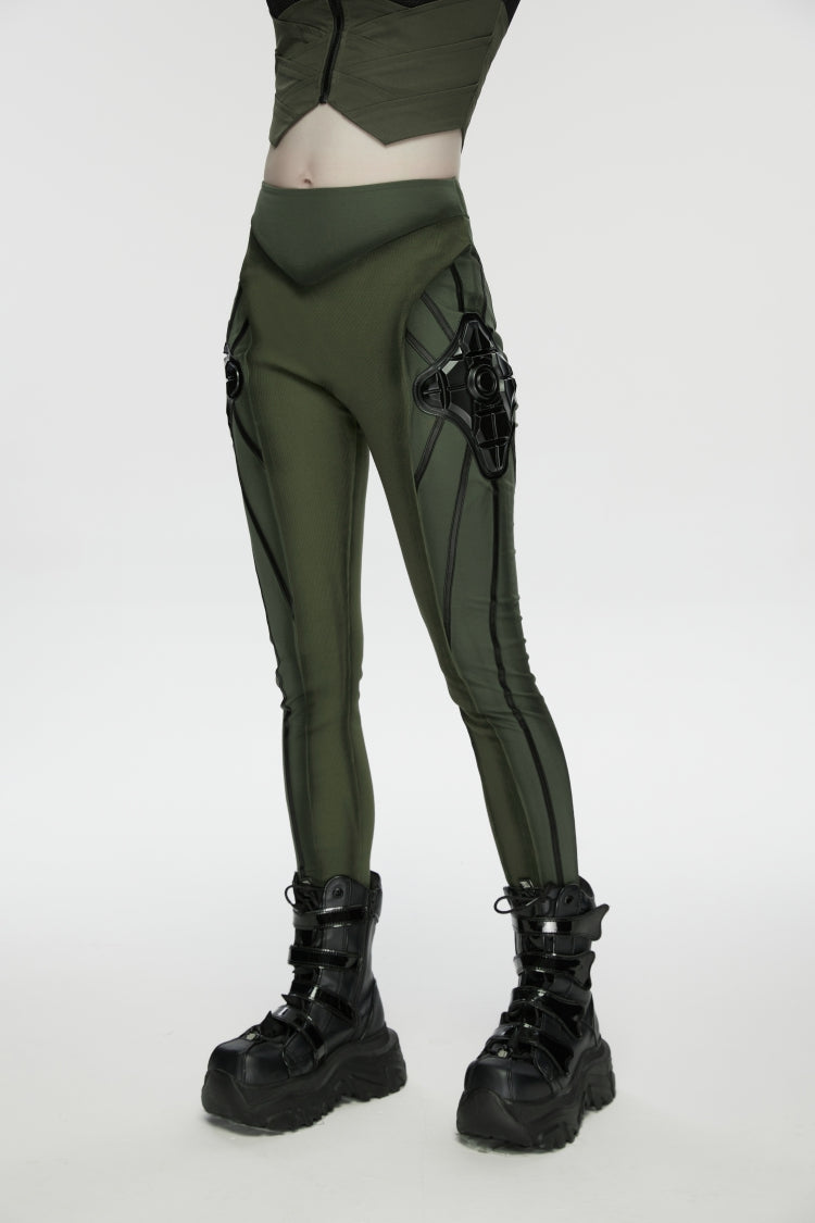 Armor-Accentuated Paneled Slim Punk Leggings