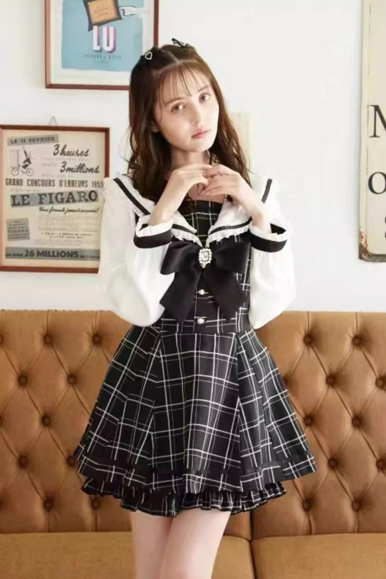 Charming Bowknot Lace Long Sleeve Jirai Dress Set in Three Colors