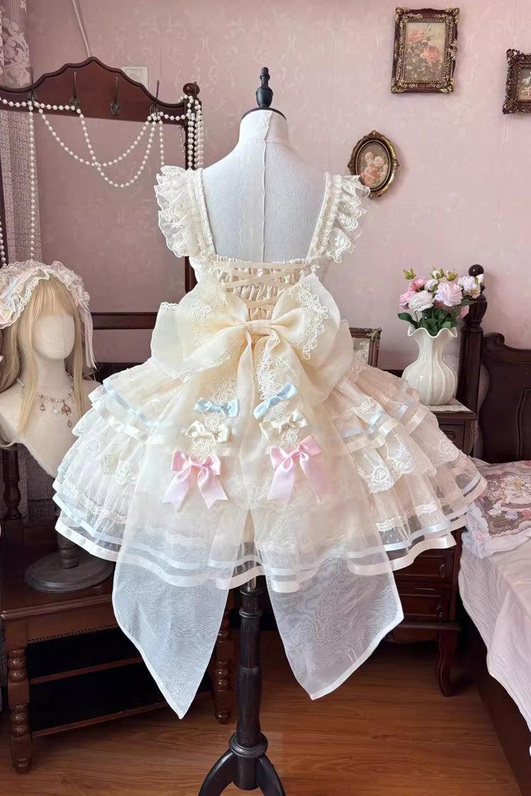 Ballet Apricot Triple-Layer Ruffle Bow Lace Sweet Lolita JSK Dress