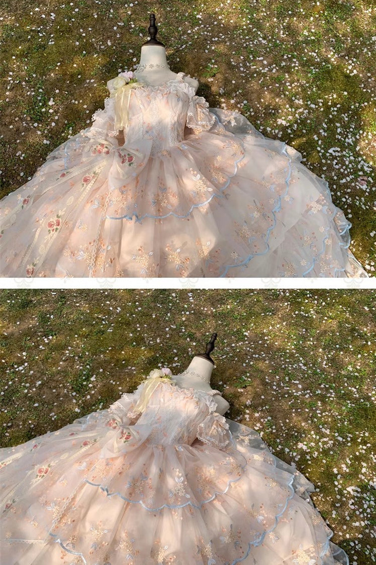 Sweet Apricot Sleeveless Layered Ruffle Lace Bow Hanayome JSK Lolita Gown