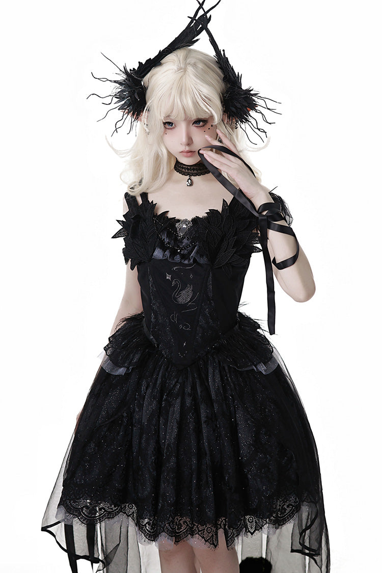 Black Black Swan's Prayer Sleeveless Ruffled Bow Gothic Ballet JSK Dress