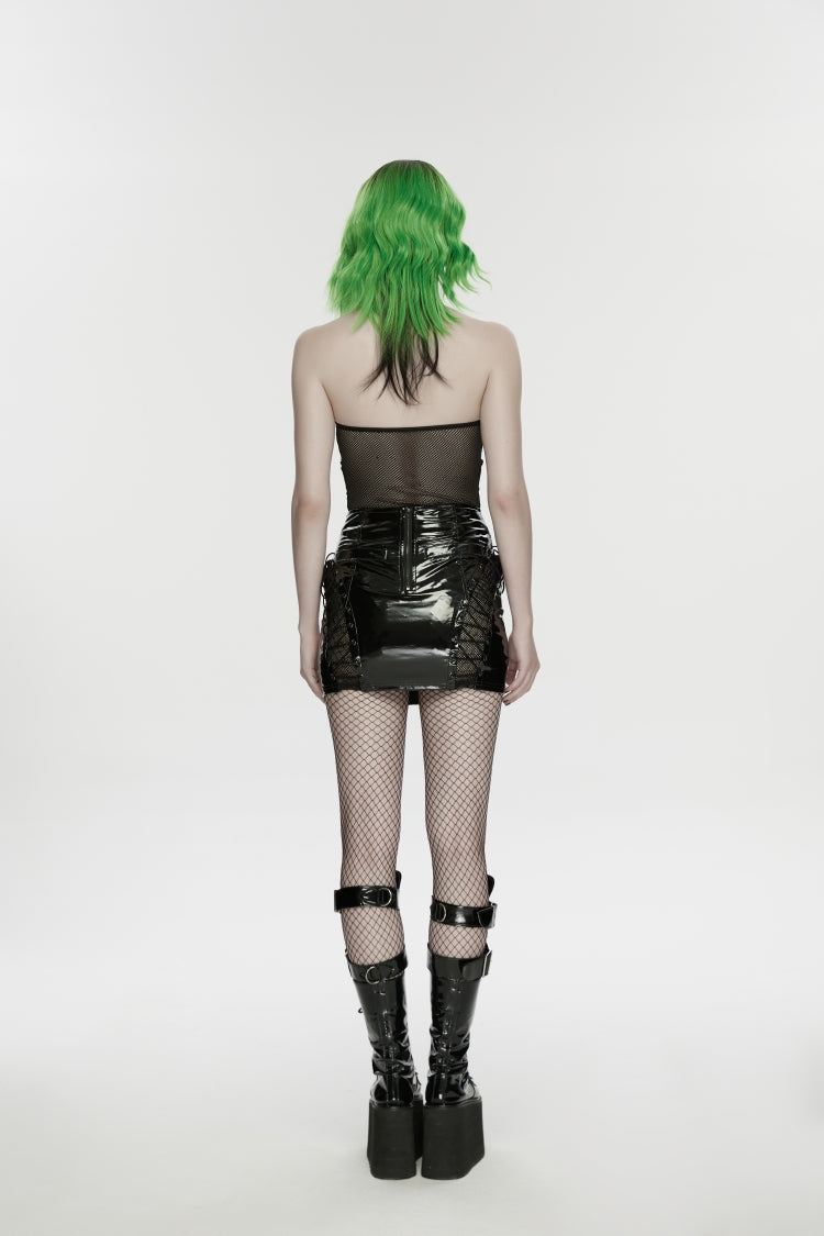 Sleek Black Cut-Out Lace-Up Slim Halter Punk Cool Vest