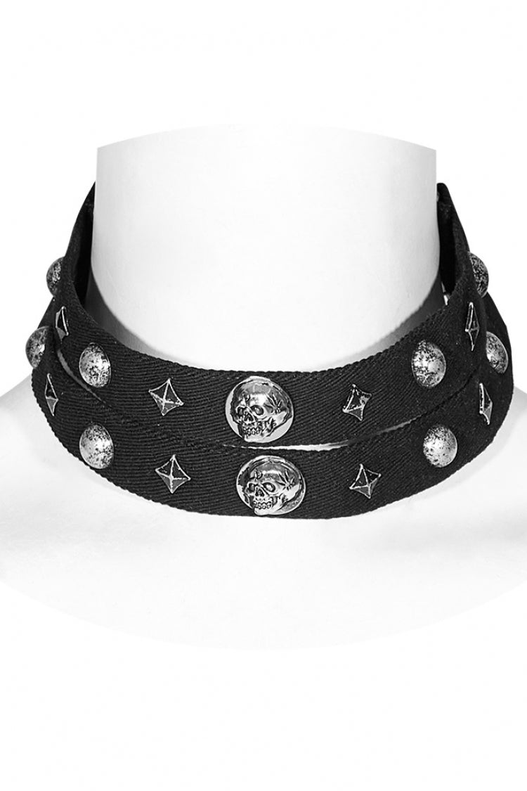 Skull Print Riveted Military Steampunk Choker